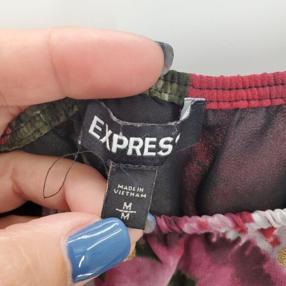 Express Womens Floral Bohemian Slit Sleeve Cold Shoulder Blouse M Elastic Waist - Picture 8 of 12